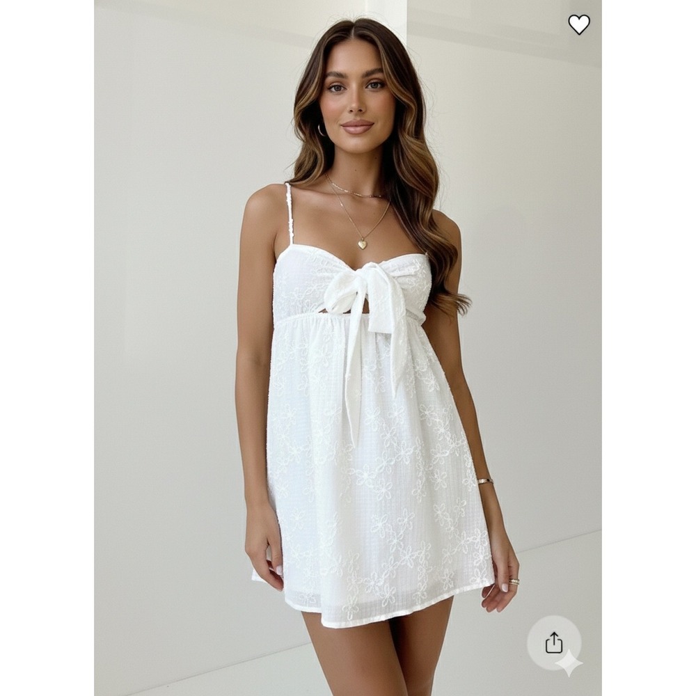 Princess Polly Coquette White Granno Floral Eyelet Tie Front Mini Dress Cutout 0